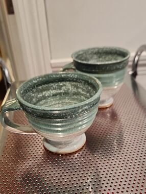 EUC Merlin 98 Set Of 2 Signed Pottery Cup